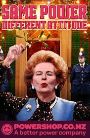 A brilliant Powershop ad campaign using artwork of Mrs Thatcher sharing some Christmas love